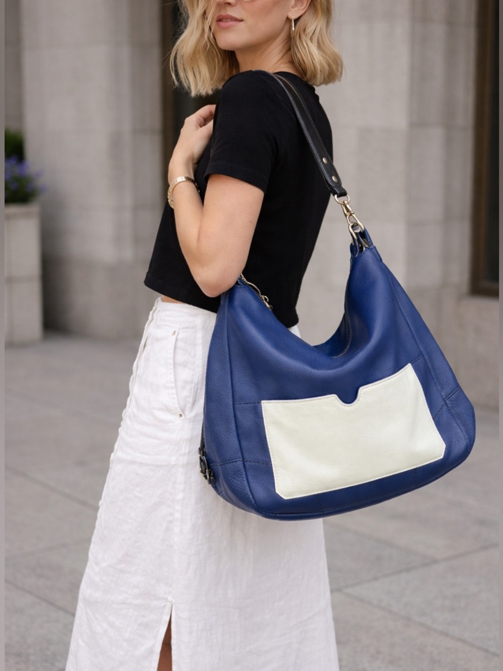 orYANYโ Royal Blue Pebbled Leather Slouchy Hobo Bag Crossbody